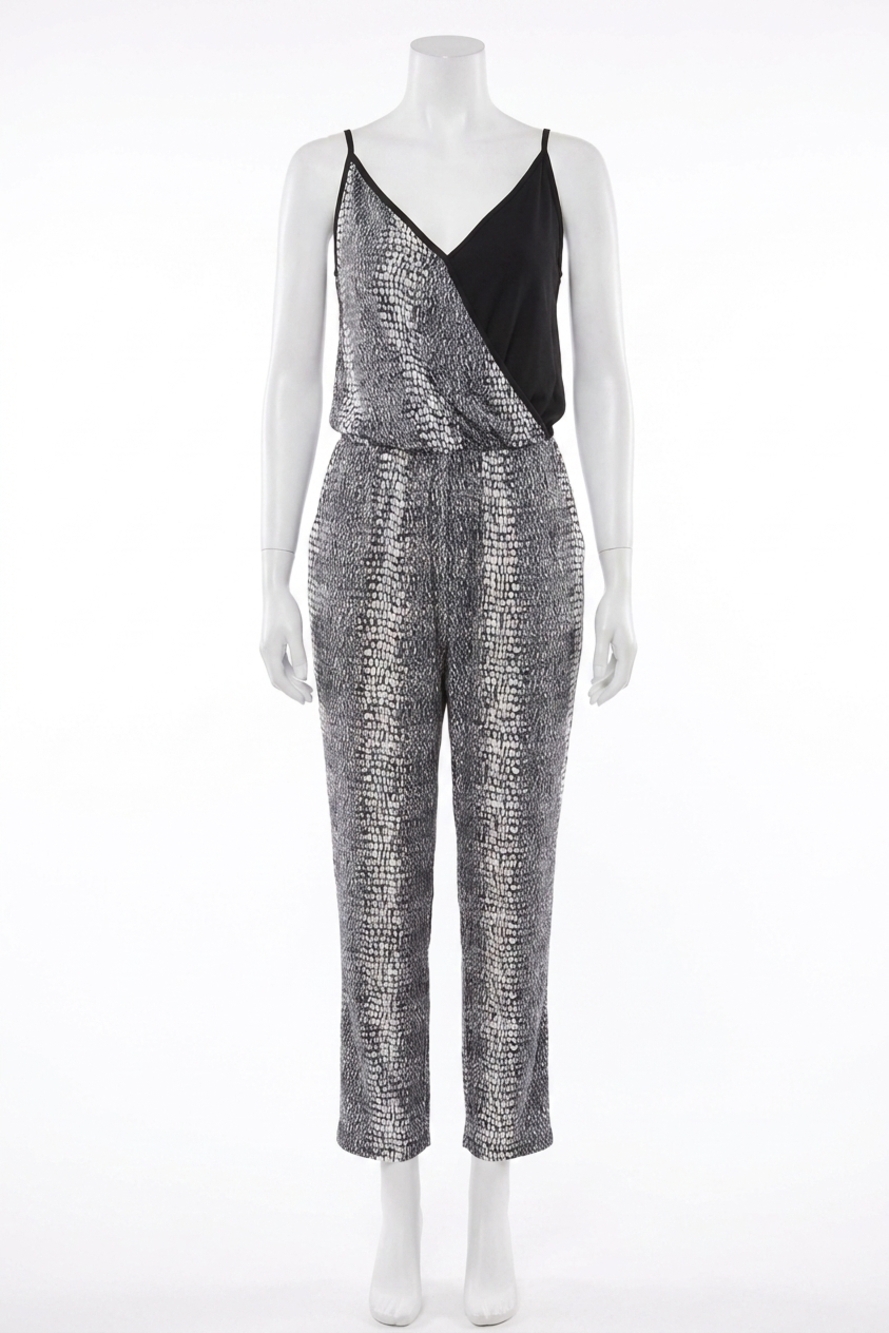 NEW SUGARLIPS shela wrap-effect two-tone stretch-jersey jumpsuit in black multi